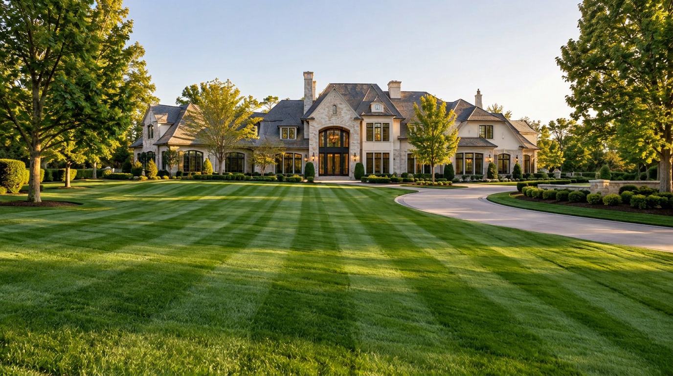Freshly mowed striped lawn at a refined Florida estate
